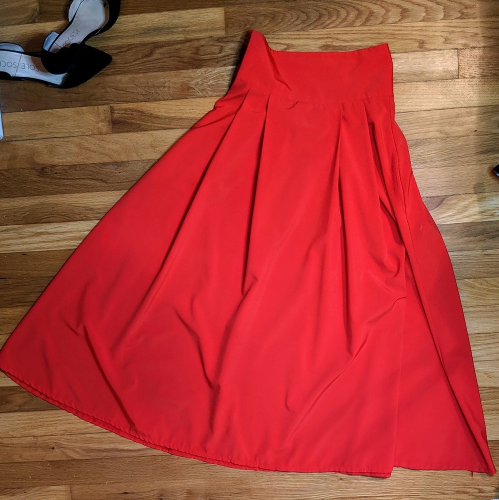 Red Full Length Flowing Skirt